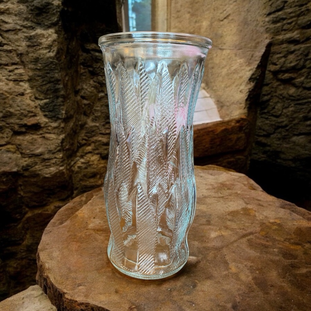 Elegant Clear Glass Vase with feather pattern by Brody Co